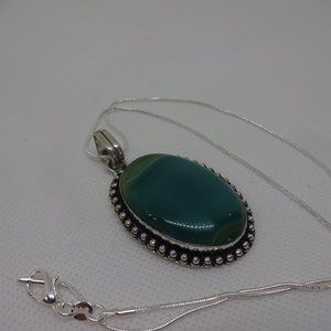 Gorgeous "GREEN BOTSWANA AGATE" Handmade Sterling Pendant on a 18" Chain 496